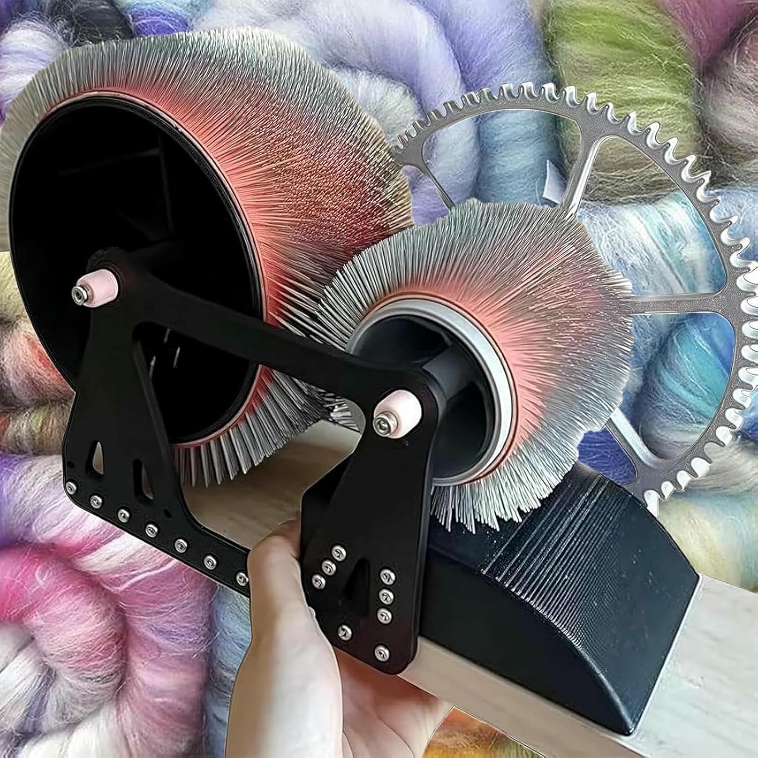 Manual Wool Carding Machine Wool Drum Carder Fiber Carding Machine with Hand Crank Remove Fiber Impurities Fast Color Mixing Wool Blending Wheel for Combing Blending~/