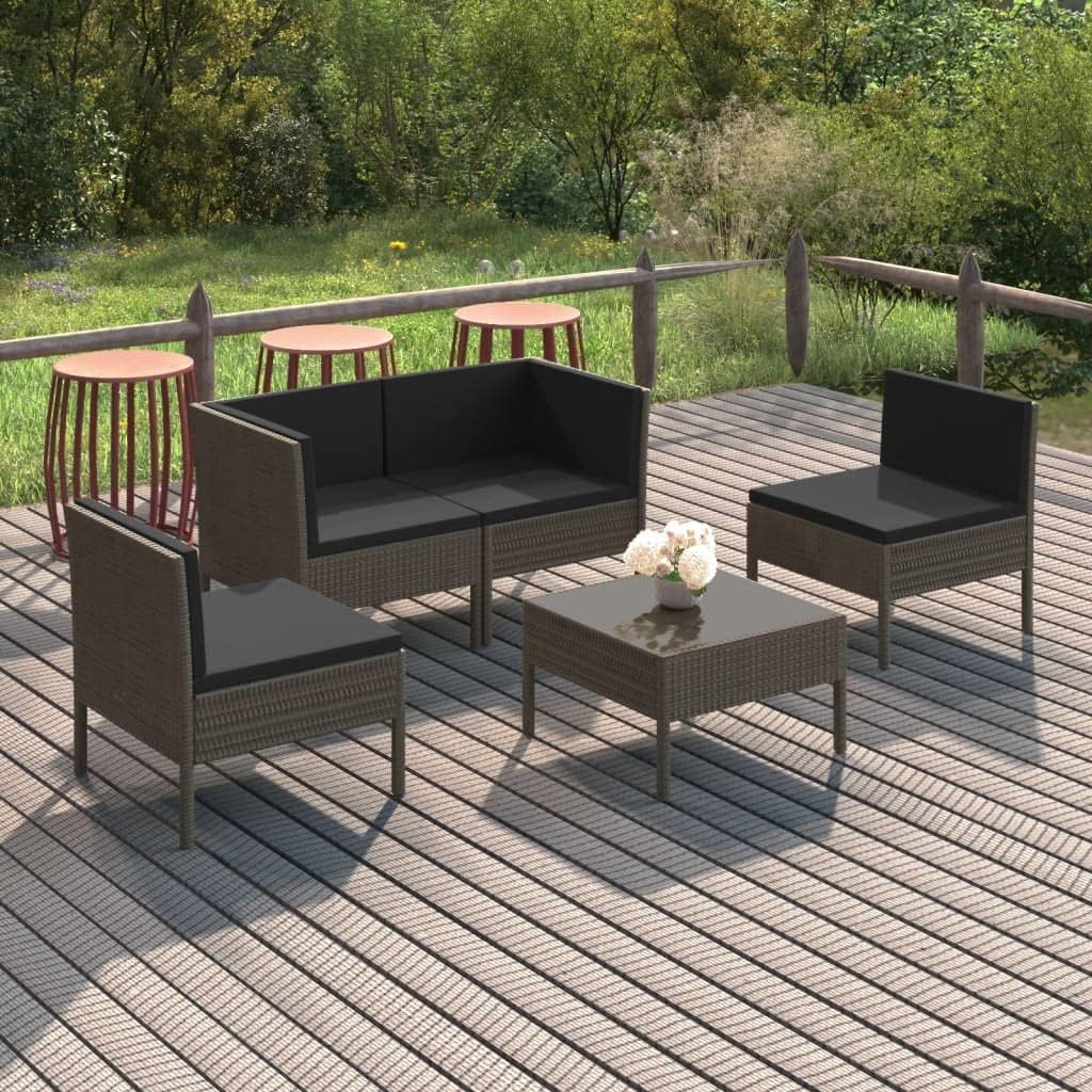 5 Piece Patio Lounge Set with Cushions Poly Rattan Gray,Cozy Patio Lounge Set: WeatherResistant Rattan Furniture for Ultimate Relaxation Patio Furniture, Outdoor Furniture Sets