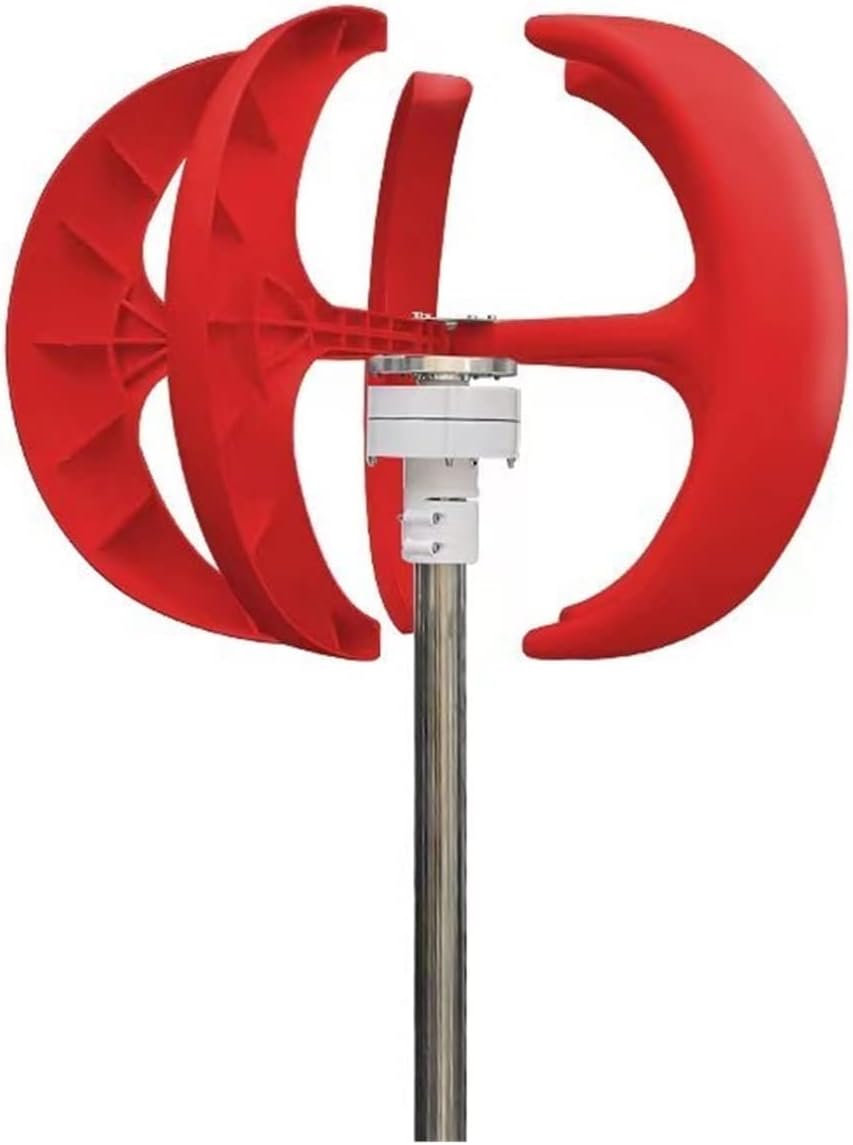 Wind Turbine, Vertical Energy Wind Turbine Windmill Generator 2000W 12v 24v 48v Low Noise Wind Speed Start with MPPT Charge Controller(Red,Turbine ONLY_12V)