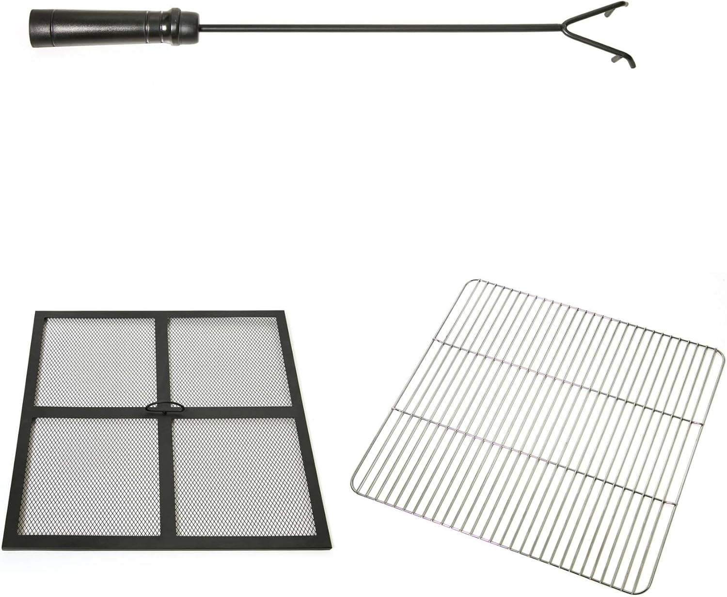 26 Inch Wood Fire Pits & Outdoor Fireplaces with Poker, Patio Fire Pit with Grill, Square Firepits for Outside, Backyard, Camping, BBQ,Steel, Heavy Duty