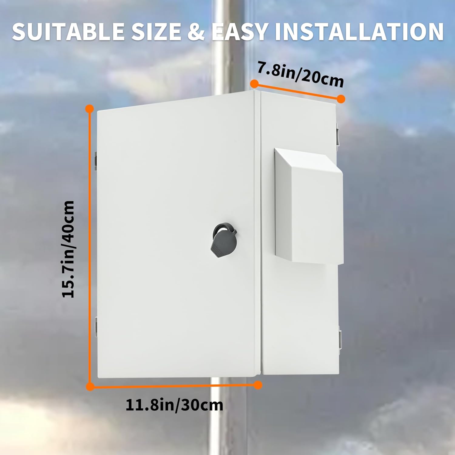 NEMA Outdoor Electrical Box (15.7″ x 11.8″ x 7.9″) Metal Enclosure, Universal IP Waterproof Equipment Box w/DC Fan & 12V Adapter, Removable DIY Mounting Plate, One-Piece Ventilation
