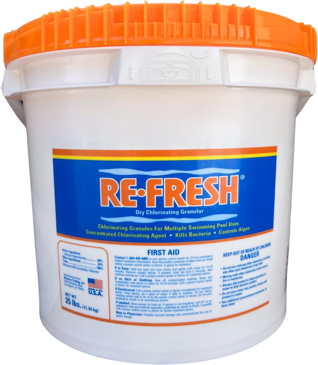 Refresh Granular 68% Active Chlorine Shock | 25-Pound Bucket | Perfect for Swimming Pools, Use As Bactericide, Algaecide, and Disinfectant in Swimming Pools and Spas | Fast Dissolving Shock