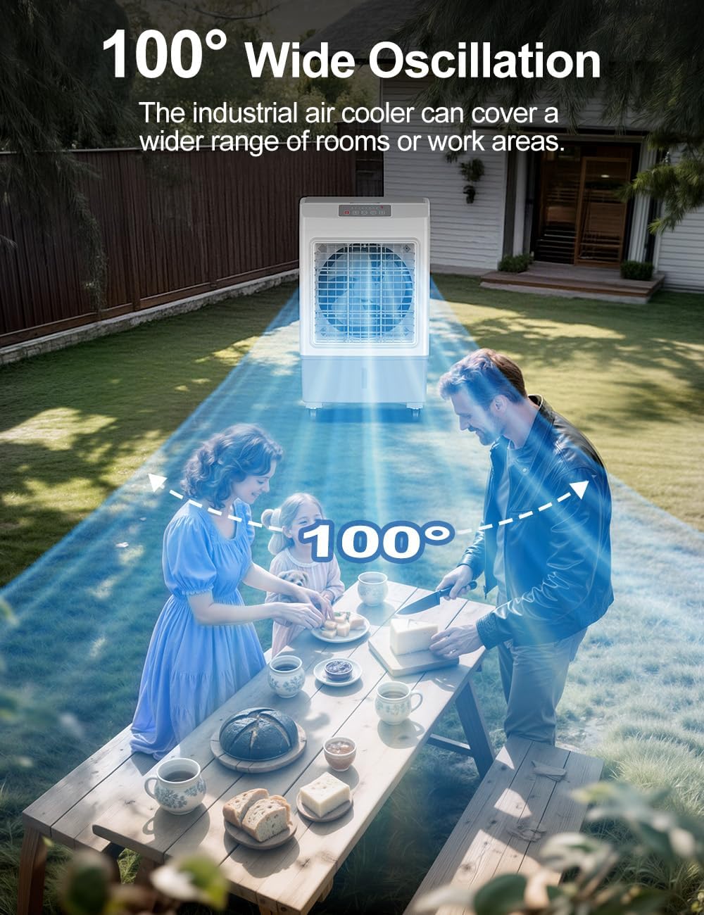 Large Swamp Cooler Air Conditioner, 2200CFM Evaporative Air Cooler, 7H Timer & 8 Gal Water Tank, 100°Oscillation, 3 Speeds & 1 Ice Boxes,Remote, Portable Air Conditioner for Garage Home