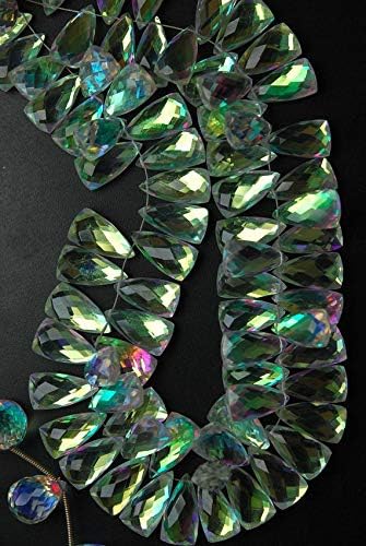 5 match pair, super finest hard to find, rainbow quartz feceted pyramid briolettes 15x8mm