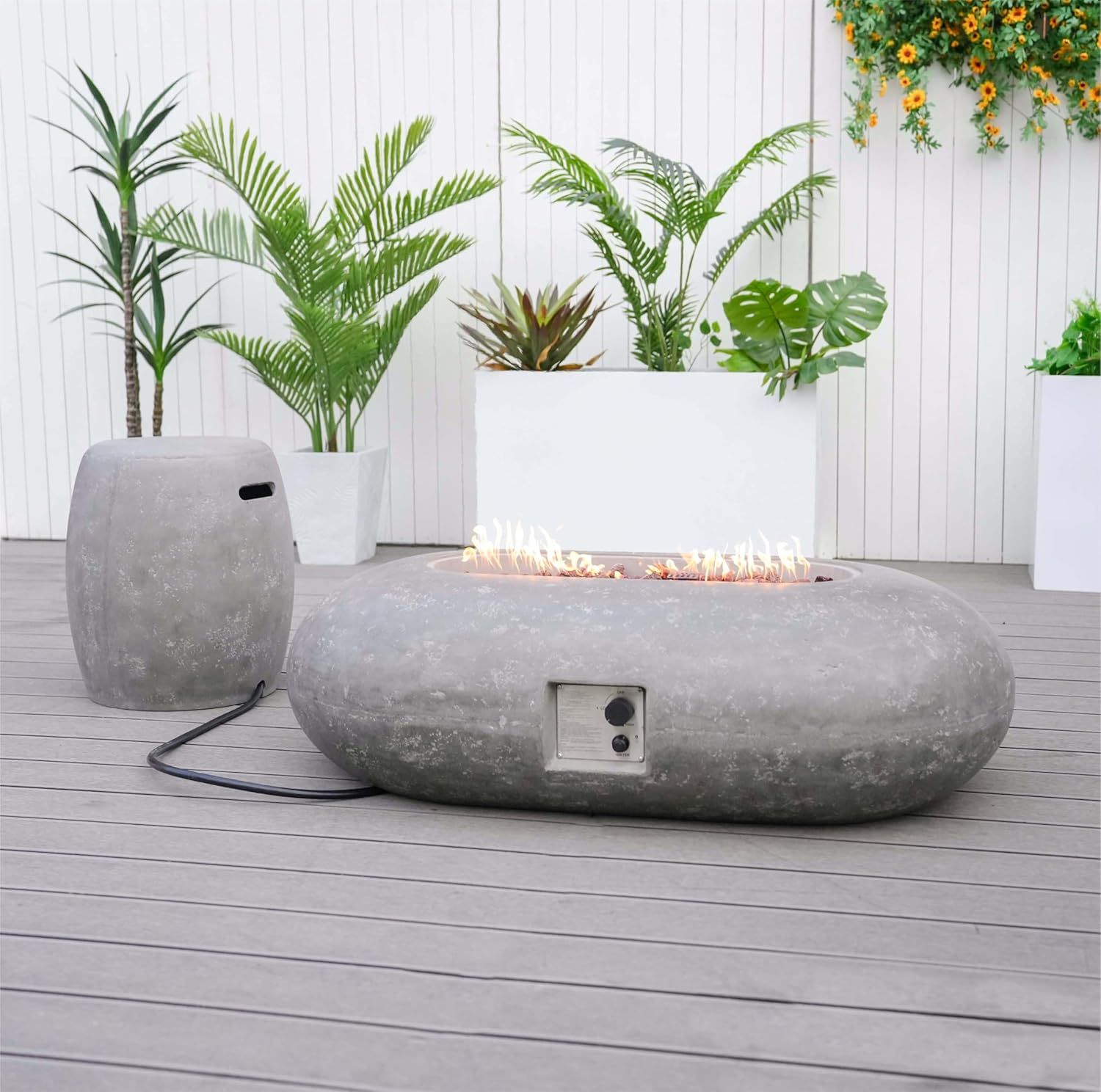 2 Piece 48 Inch Outdoor Fire Pit Table with 65,000 BTU Propane Gas for Garden, Backyard, Deck & Pool, Grey