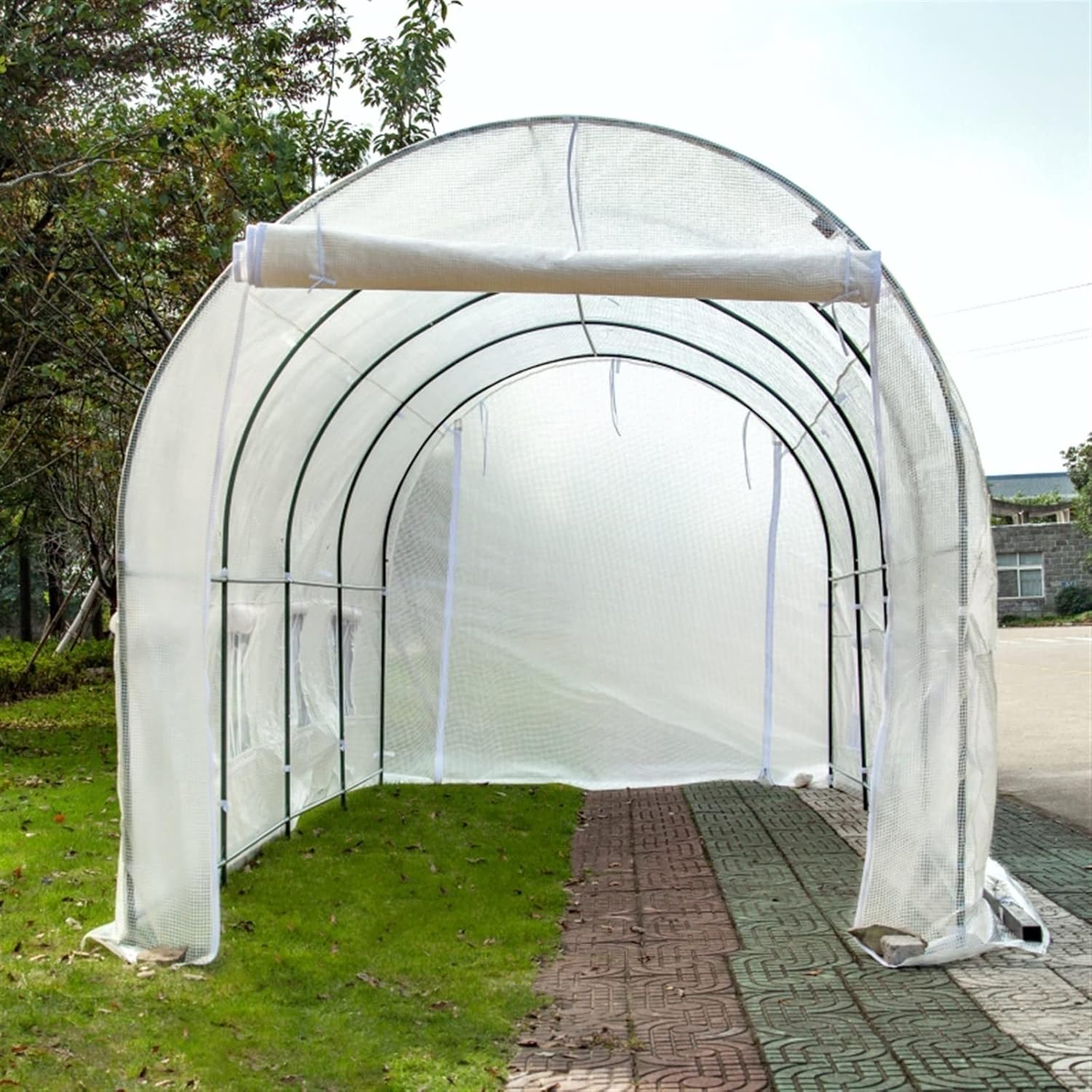 Large Walk-in Tunnel Green Houses, with Cover,Zippered Door & Roll-up Windows,Garden Accessory Tent for Backyard,for Outdoor Plant Gardening ( Color : White , Battery *1 : 485*215*220cm )