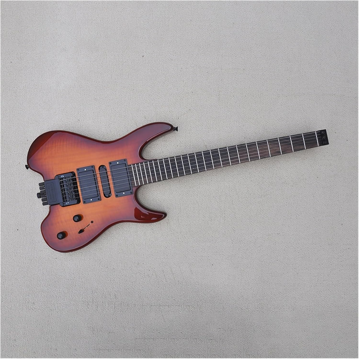 39 Inches Brown Headless Electric Guitar with Flame Maple Veneer Rosewood Fretboard Professional Headless Guitar