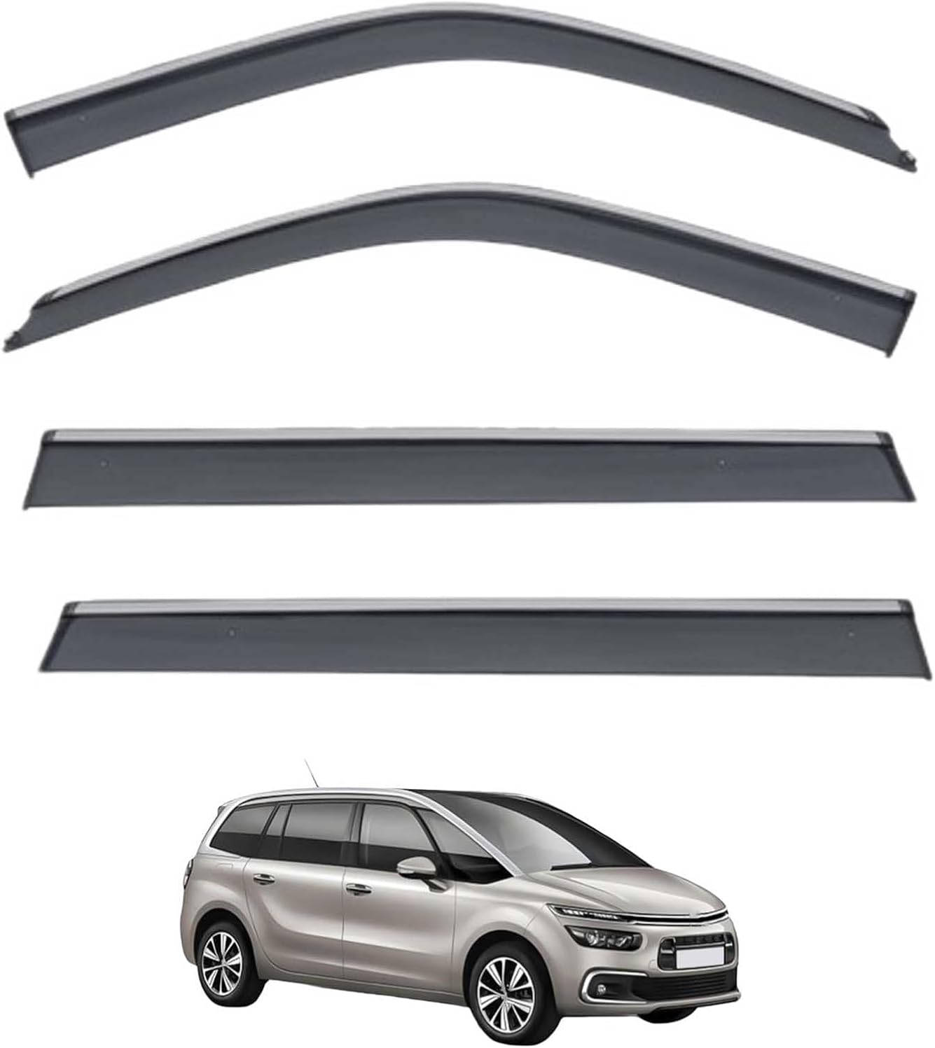 Window Deflectors for Citroën C4 Picasso 7-Seater MK2 2013-2018, Sun Rain Guard Window Visors Vent Shades with Bright Stripes Car Accessories