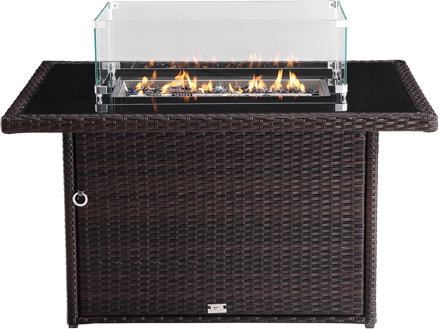 44 in. x 32 in. Rectangular Outdoor Brown Wicker Aluminum Propane Fire Pit Table in Tempered Glass w/Fire Glass, Add Warmth and Ambience to Gatherings and Parties On Patio Deck Garden
