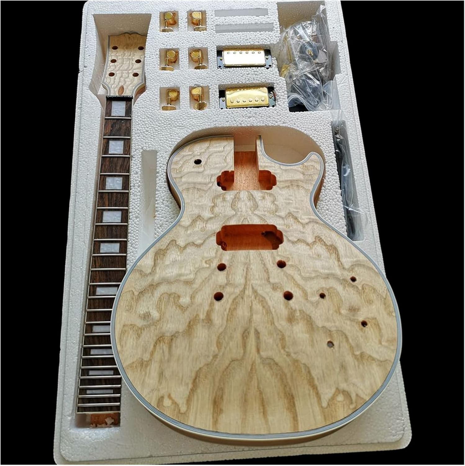 Electric Guitar Kit Flower Ash Willow Red Pear Production Material Accessories Veneer Peach Core Solid Wood Body DIY Guitar Kit (Color : 2)