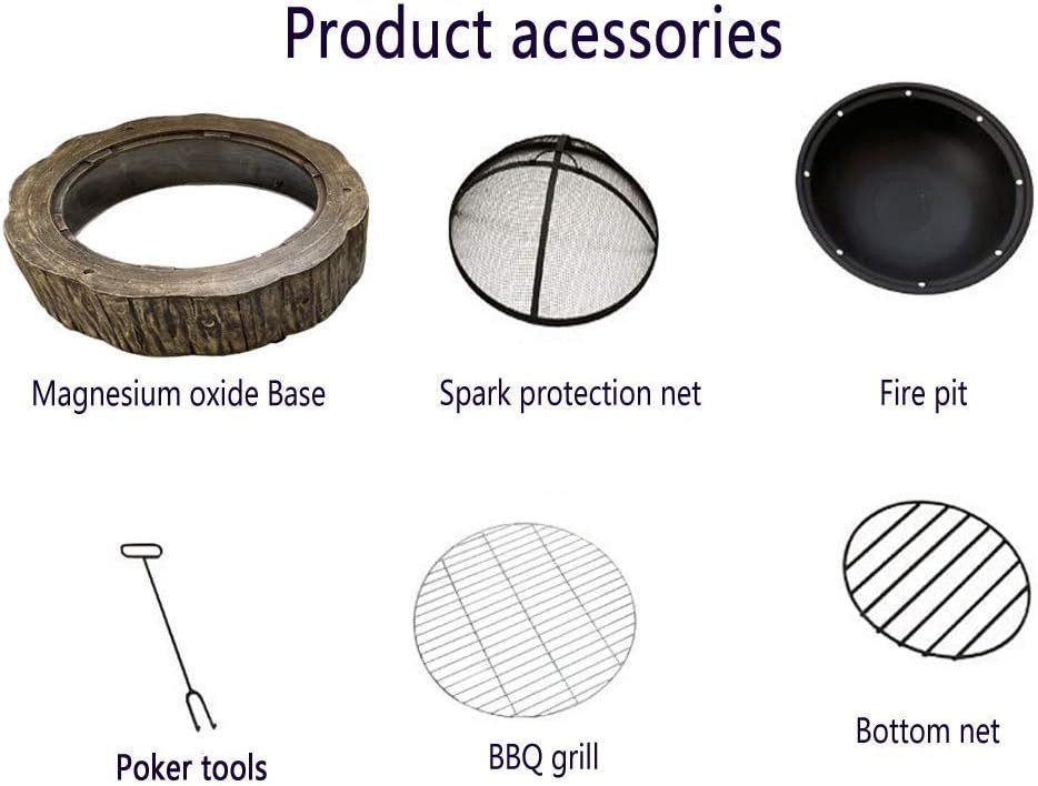 Garden Fire Pit Grill Bowl Grill Barbecue Rack Fire Pits Bowls,for Garden Wood Burning BBQ with Grill and Lid Cast Iron Outdoor Firepit for Log Burning for Patio Camping Waterproof 80cm