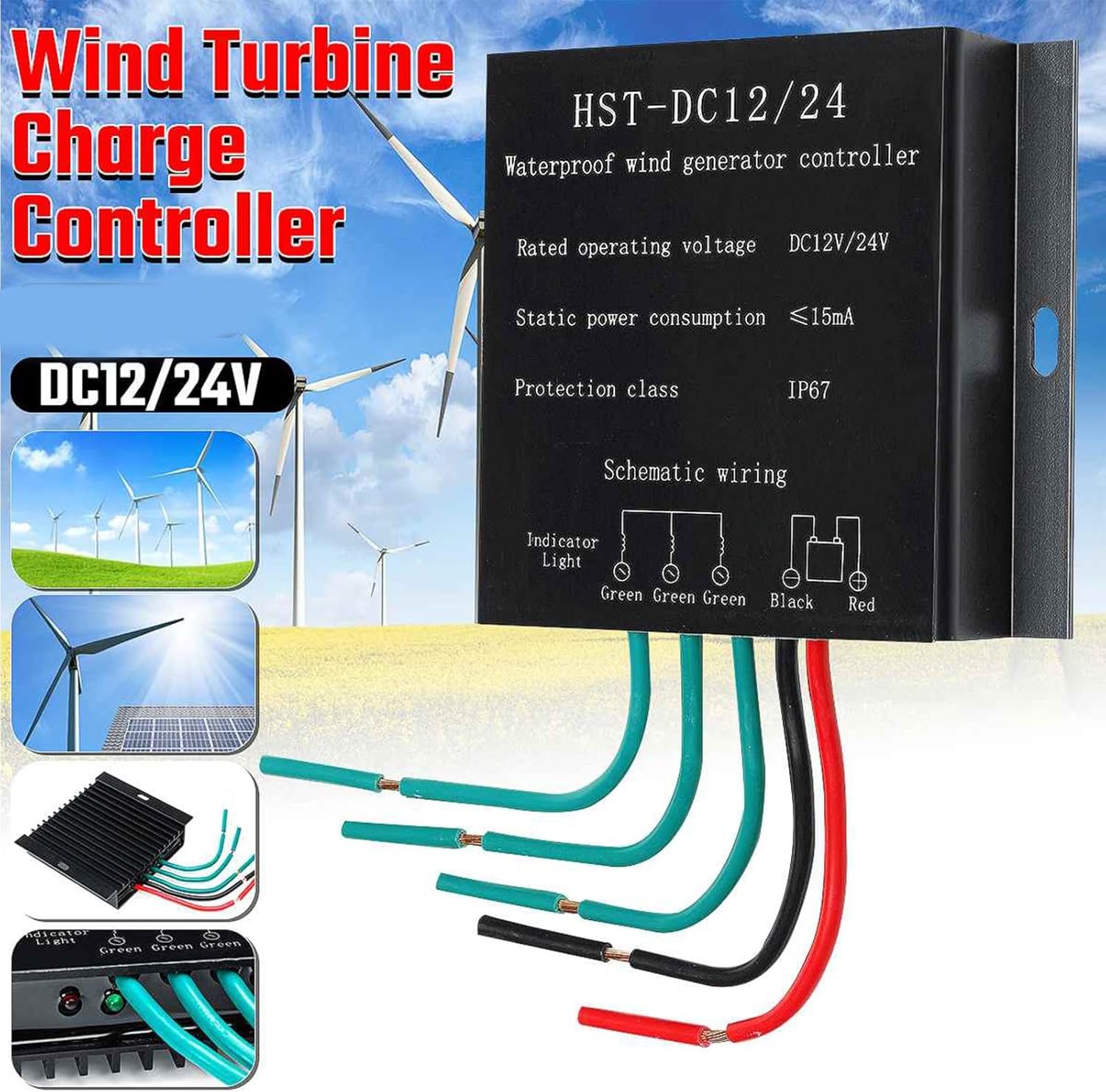 12V 24V AUTO 48V Auto Regulate MPPT Wind Solar Hybrid Charge Controller, 14000W IP67 Waterproof Wind Turbine Charge Controller Battery Charging Regulator,48V