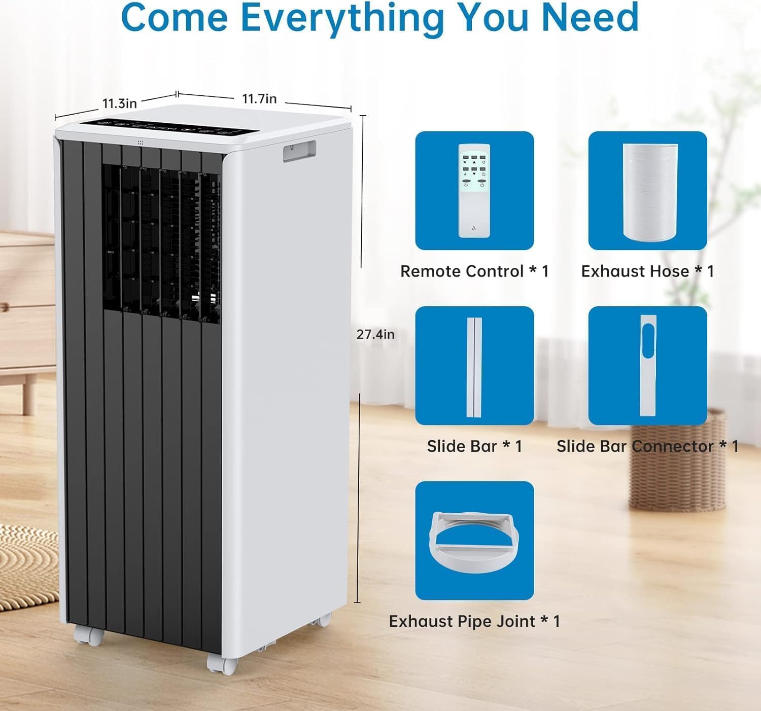 Portable Air Conditioner 8000 BTU Air Conditioner Suitable for 350 Sq.Ft,3 in-1 AC Unit with Remote Control&24Hrs Timer for Home,Office, Dorm(Black)