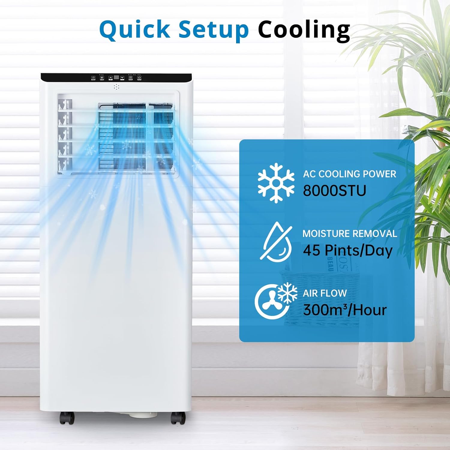 Portable Air Conditioners 8000 BTU Freestanding Air Conditioners 3 Cooling Fan & Dehumidifier With Remote Control, Cools Up to 350 Sq.Ft, for Camping, Bedroom, Home, Office