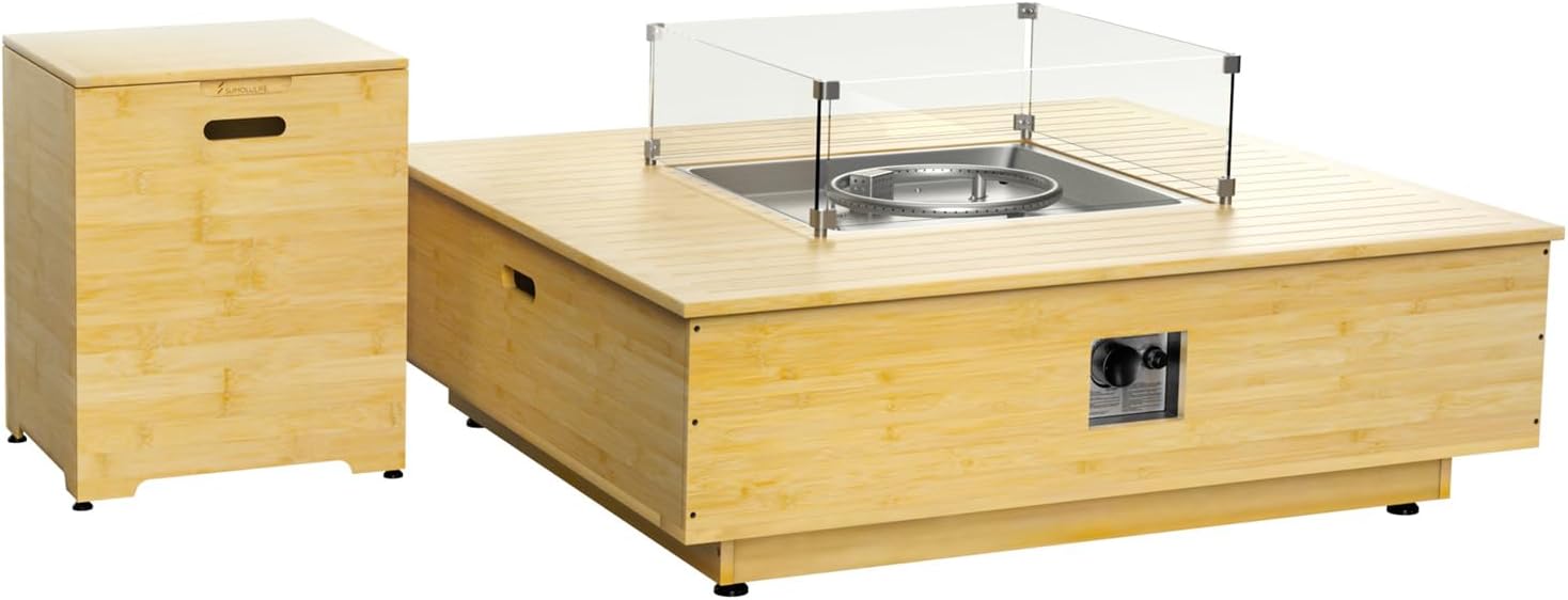 SUMOLOLIFE Fire Pit Table Propane Gas Fire Pit Table with Propane Tank Cover, 42.9