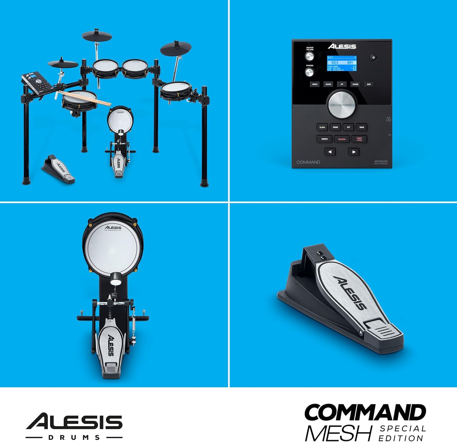 Alesis Drums Command Mesh SE Kit - Electric Drum Set with Quiet Dual Zone Mesh Pads, USB MIDI Connectivity and 600+ Electronic & Acoustic Drum Sounds black