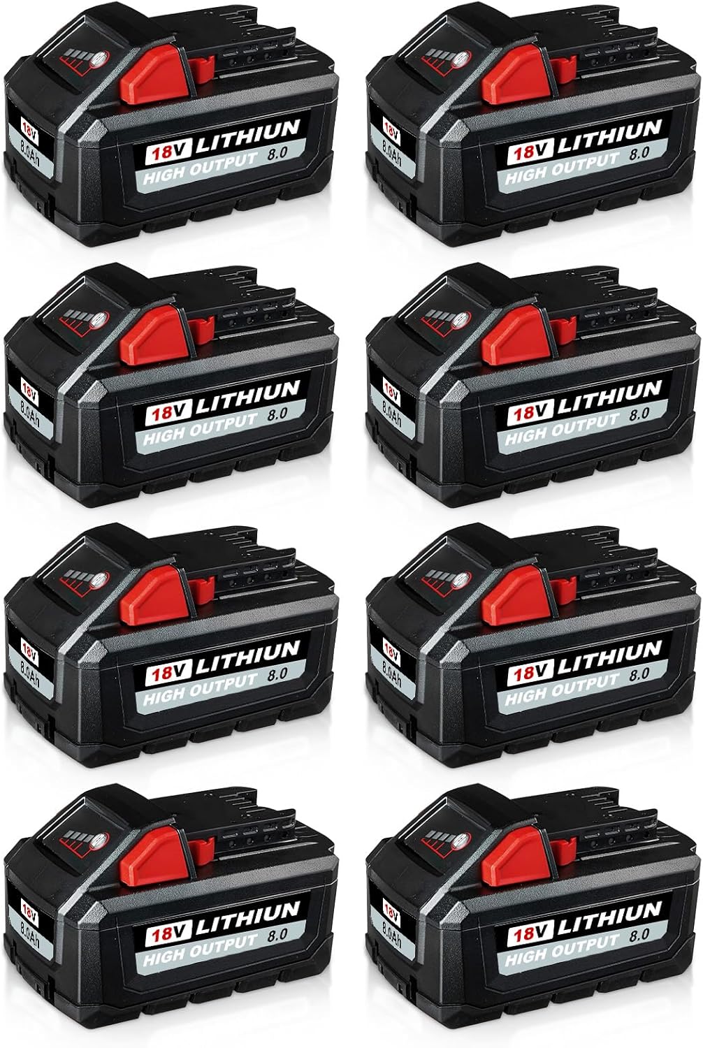 8Pack 8.0Ah 18V High Output Replacement for Milwaukee Battery Compatible with Milwaukee 18V Battery 48-11-1840 48-11-1850 48-11-1860 Cordless Power Tools