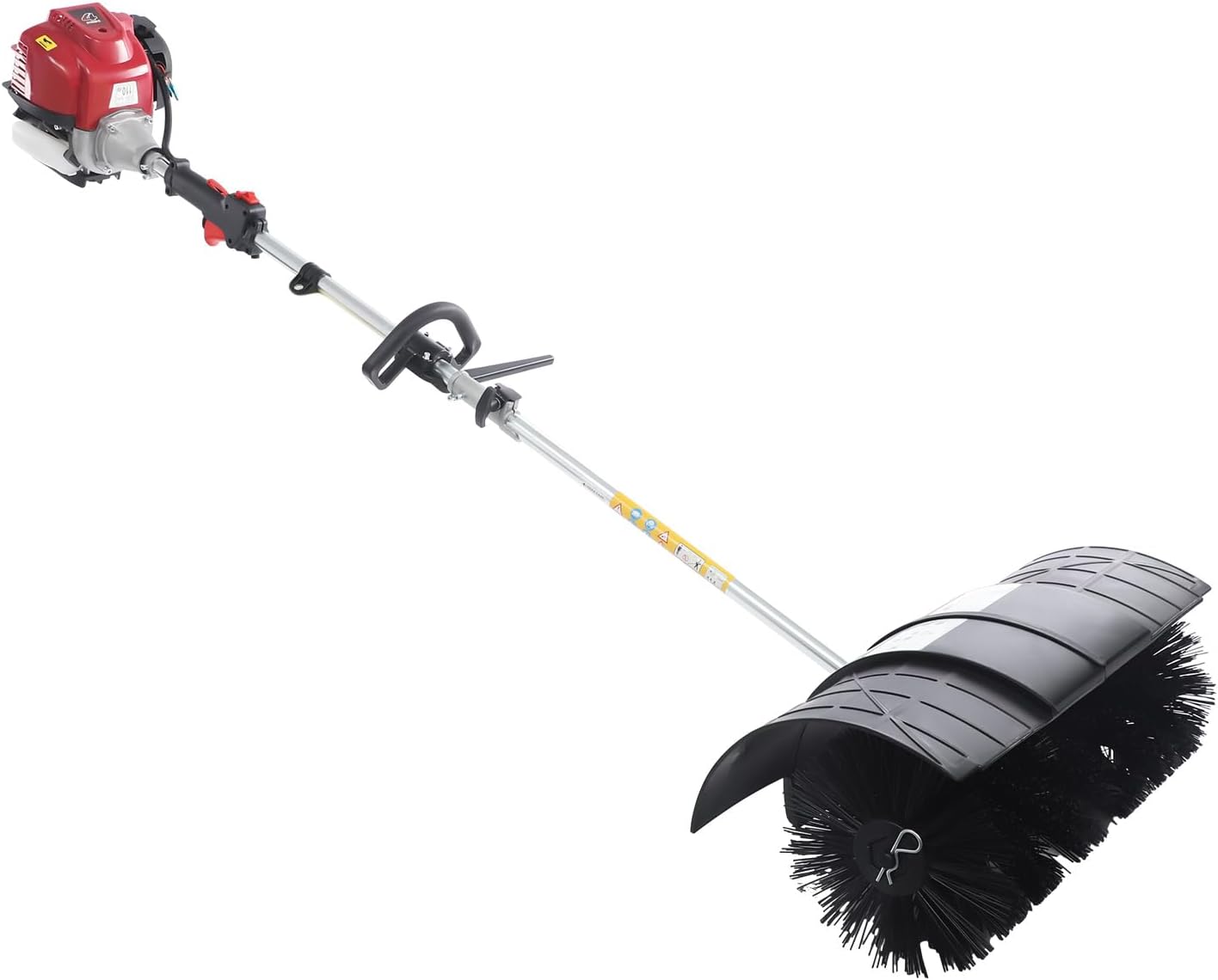 4-Stroke Gas Handheld Power Sweeper, Gas Powered Artificial Lawn Sweeper Outdoor Hand Held Gas Power Broom Side-Mounted Snow Sweeping Broom for Driveway Street Turf Snow Artificial Grass Cleaning