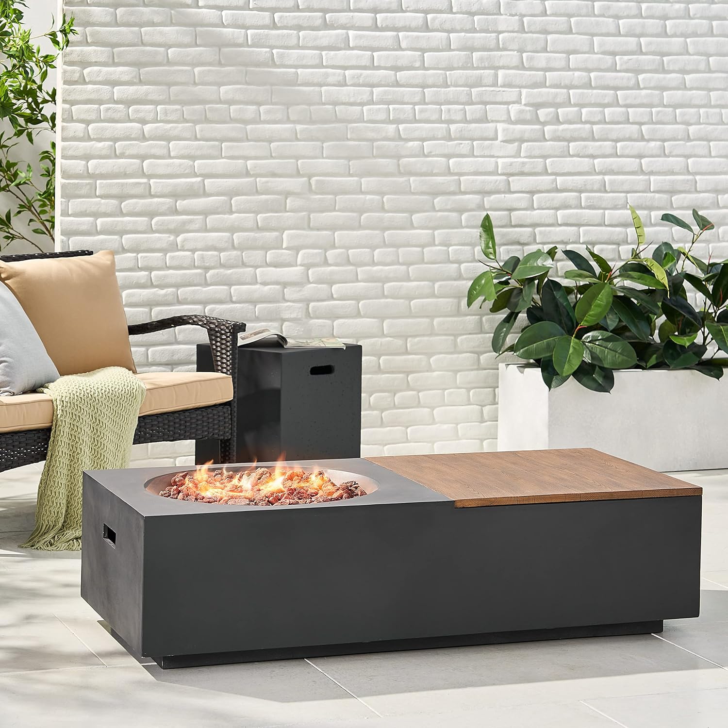 Christopher Knight Home Goliath Outdoor 50,000 BTU Rectangular Fire Pit Table with Tank Holder - Lightweight Concrete - Dark Gray/Natural