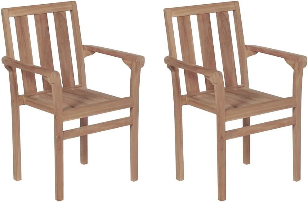 Stackable Patio Chairs 2 pcs Solid Teak Wood,Timeless Teak Wood Patio Chairs: Stylish and Durable for Any Setting Outdoor Furniture, Outdoor Chairs