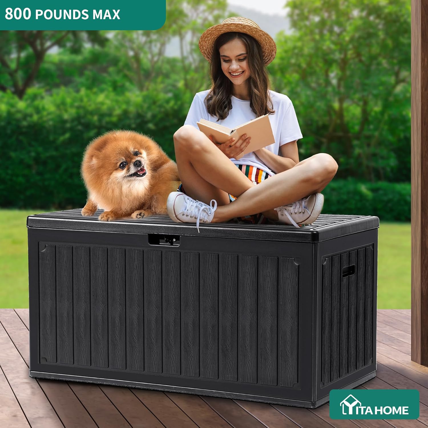 YITAHOME 90 Gallon Large Deck Box with Side Handles, Outdoor Double-Wall Storage for Patio Furniture Cushions, Garden Pool Accessories, Waterproof & Lockable