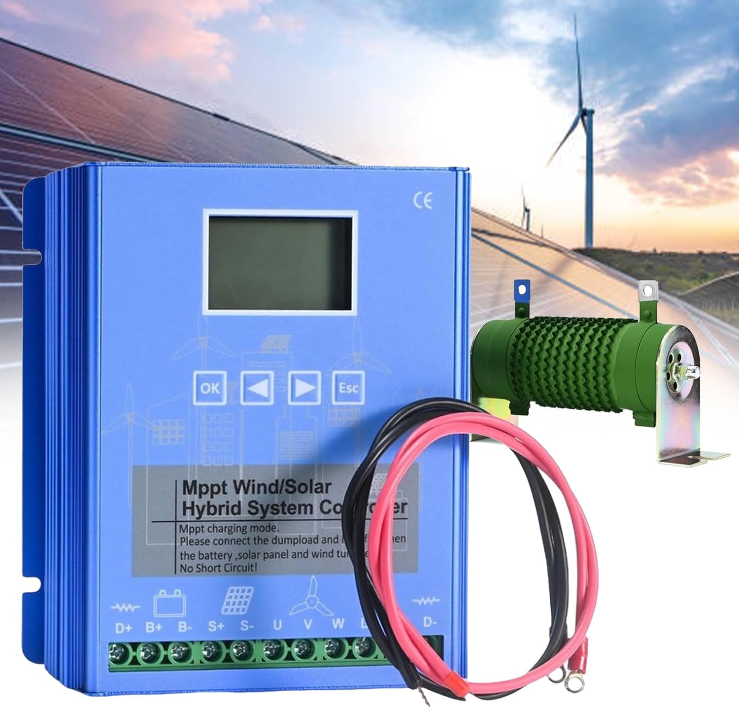 10000W Off Grid with Unloader Hybrid Wind Solar Controller 12/24V/48V MPPT Charge Boost Controller, Wind Turbine Generator Solar Panel Home Street Light Controller,48V