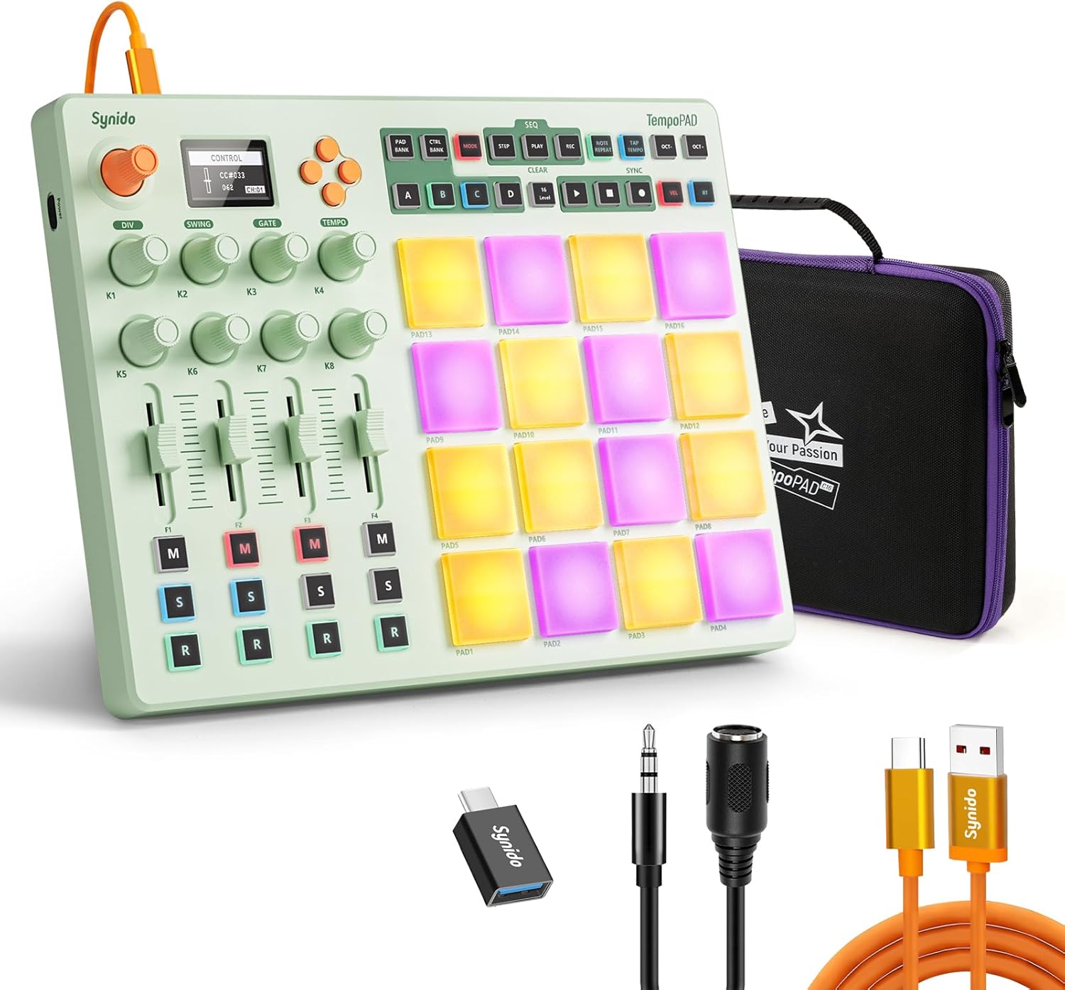 Synido Wireless MIDI Pad Controller & Podcast Equipment, Audio Interface for Podcasting with Pro-preamp, 48V Phantom, 9 Customize Sound Pads