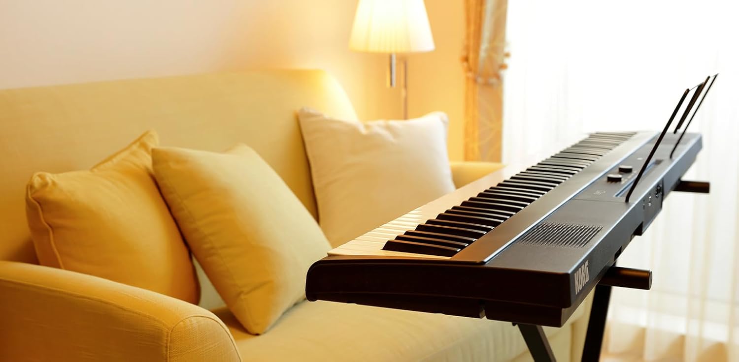 Korg L1 Liano 88-Key Digital Piano - Black Bundle with Furniture Bench, Instructional Book, Austin Bazaar Instructional DVD, and Polishing Cloth