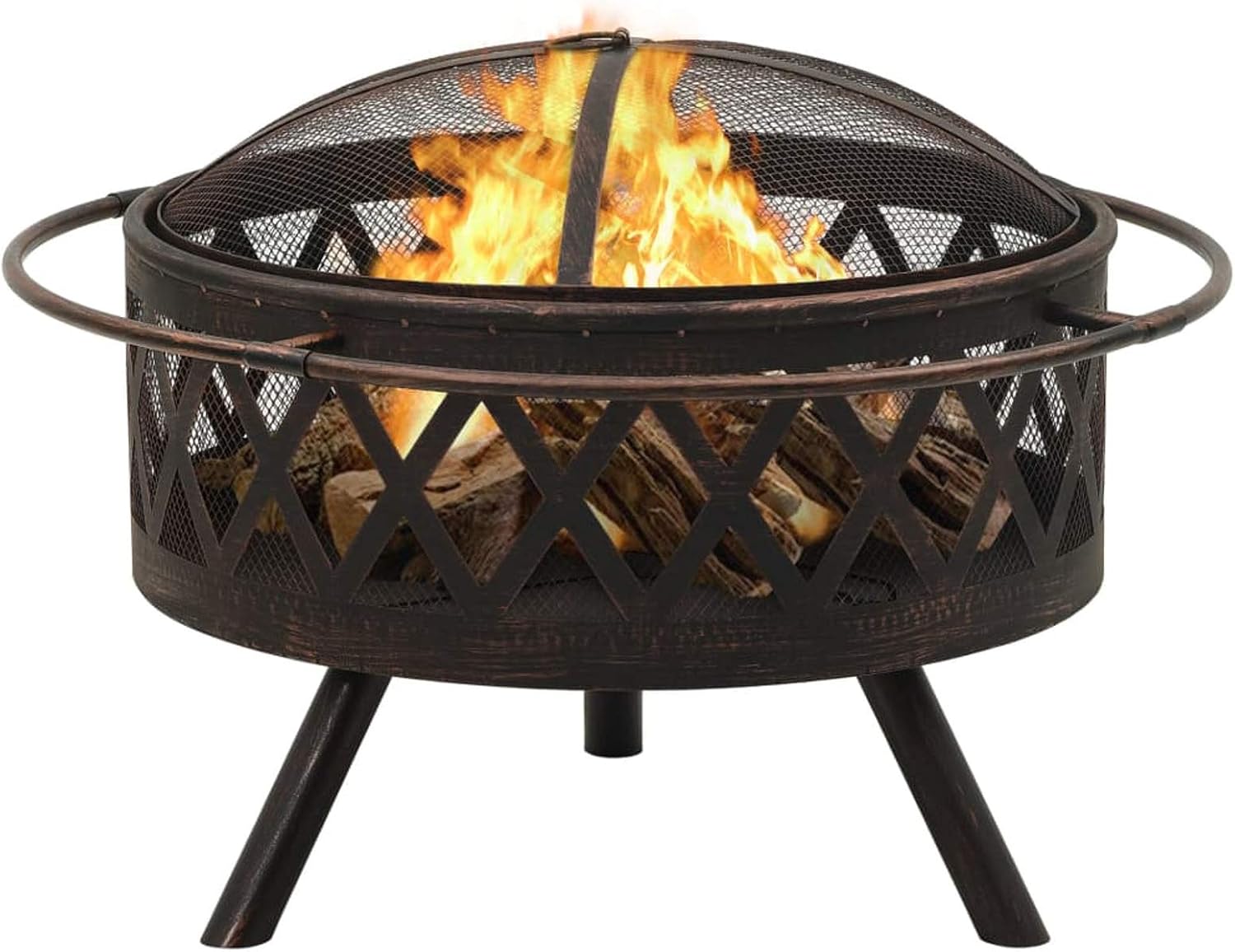 Rustic Fire Pit with Poker, 29.9in XXL Steel Fire Pit for Outdoor Garden or Patio