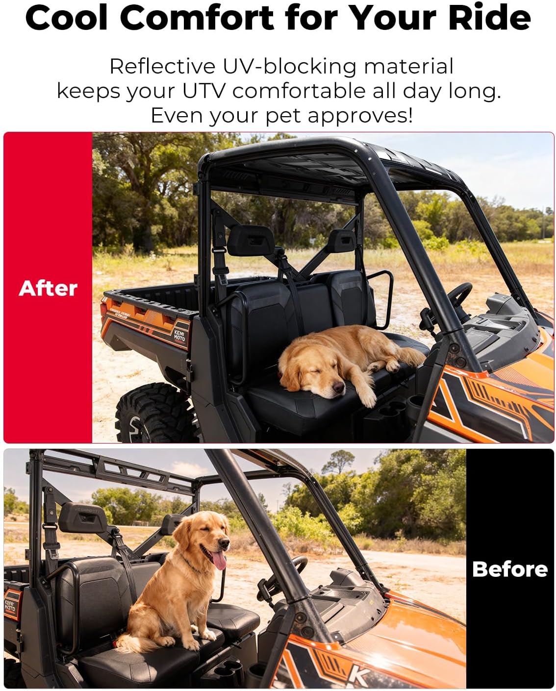 KEMIMOTO Roof Top Hard 3-Seat Compatible with Polaris Ranger XP 1000/1000/ XP 900 Accessories Combination Sport Roof Top Replace #2882911 (NOT Fit 2016+ Full Size 570 Roll Bar Cage)