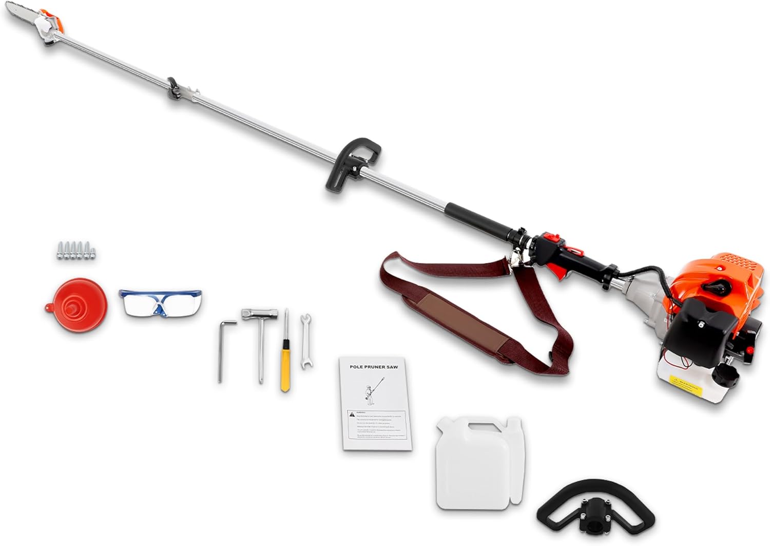 52cc 2-Stroke Gas Pole Saw 90 Inch Adjustable Chainsaw for Tree Trimming - Commercial-Grade Aluminum Alloy w/Shoulder Strap and Safe Ground Operation