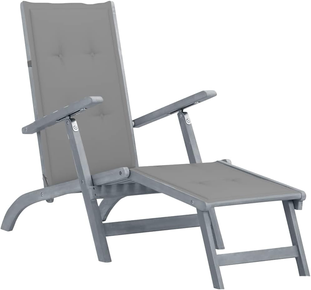 Patio Lounges Patio Deck Chair with Footrest and Cushion Solid Acacia Wood