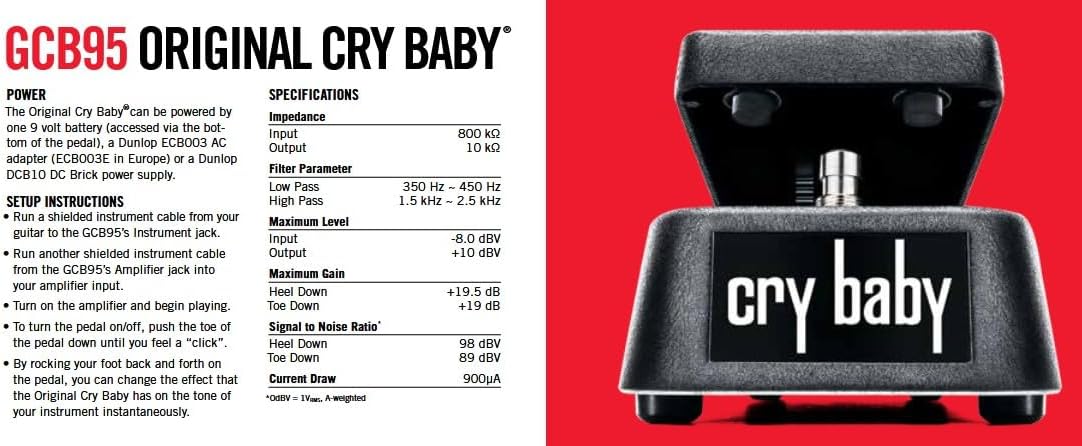 Dunlop Cry Baby Jerry Cantrell I Want Blood Wah Special Limited Edition Effects Pedal JC95IWB with Tonebird MXR Cable Bundle Session