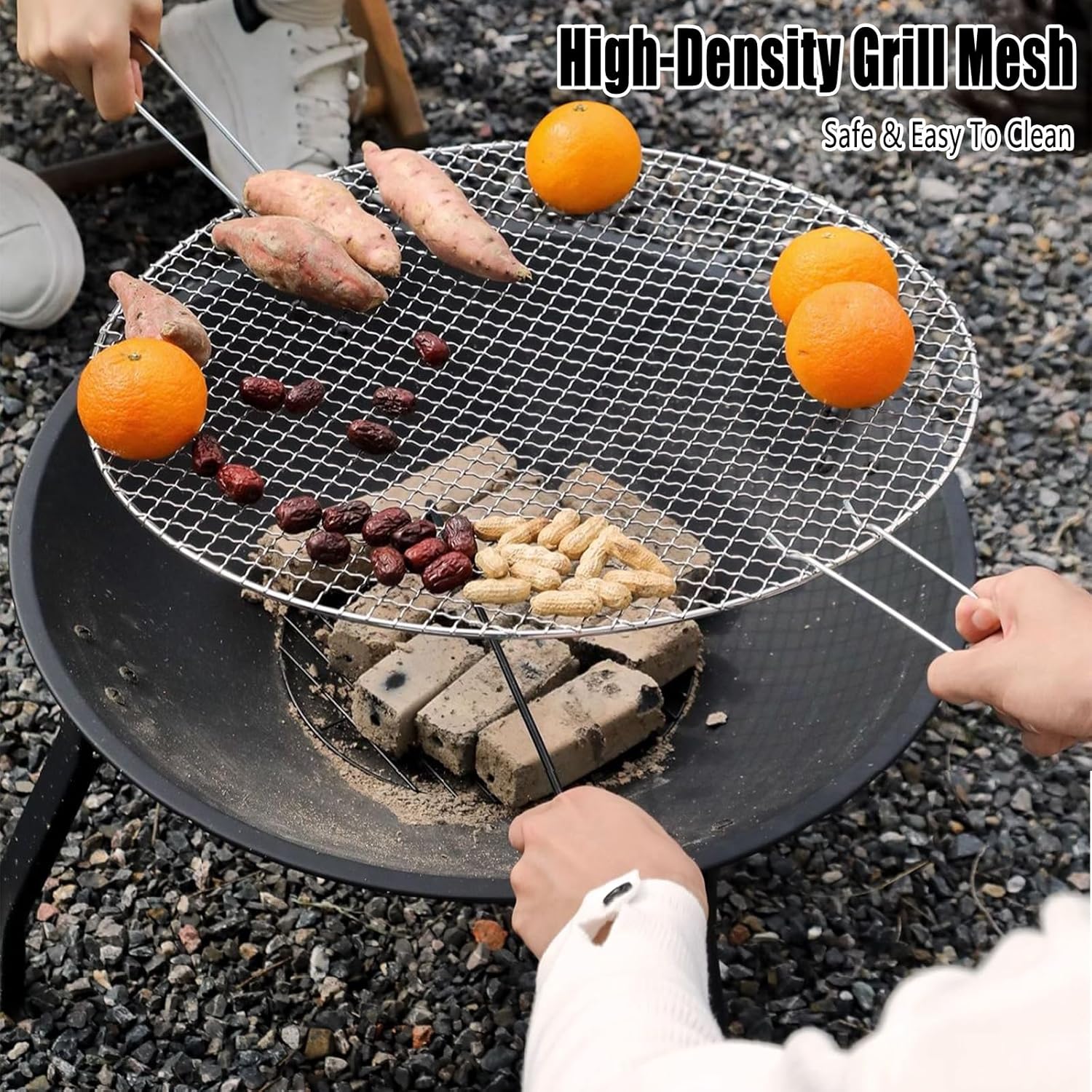 TemkIN Wood Burning Fire Pits for Outside, Folding Metal Fire Pit Table with Cover & Rain Cover, Cooking BBQ Grill, for Camping Picnic Cooking BBQ, Black