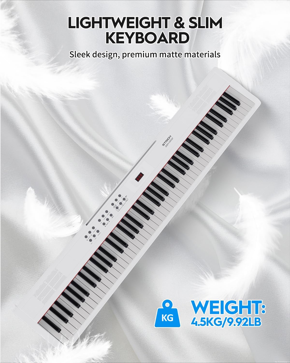 STRICH 88 Key Digital Piano Full Size Electric Keyboard with Semi-Weighted Sensitive Keys, Portable Electric Piano Set, Bundle with Sustain Pedal, Headphones, Music Rest, White, SEP-150S