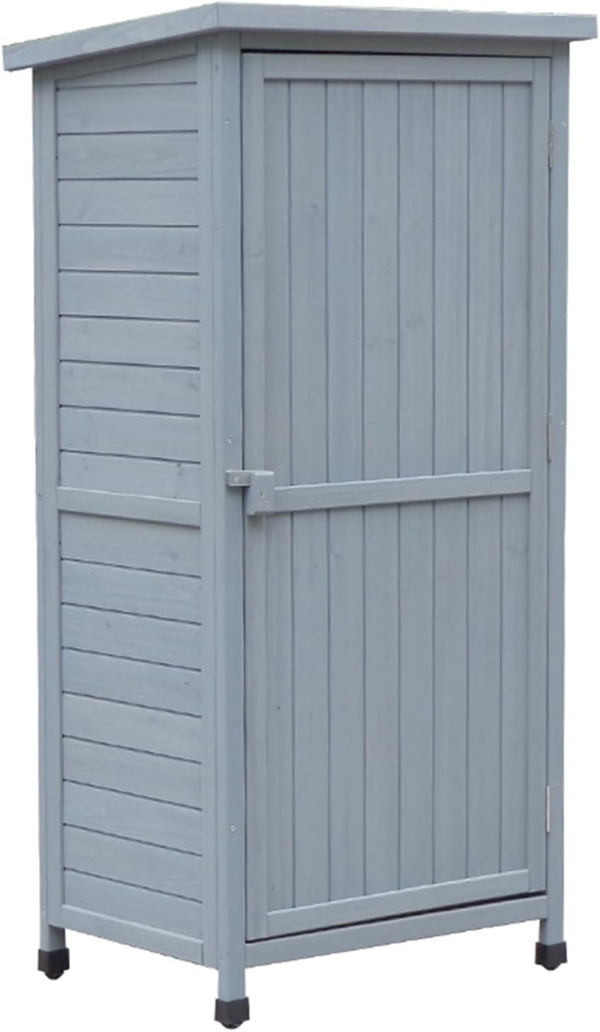 Garden Wooden Storage Shed, Solid Wood Tool Cabinet Organizer W/Wooden Latches and Water-Proof Roof for Patio, Backyard, Lawn, Natural (One Color Gray)