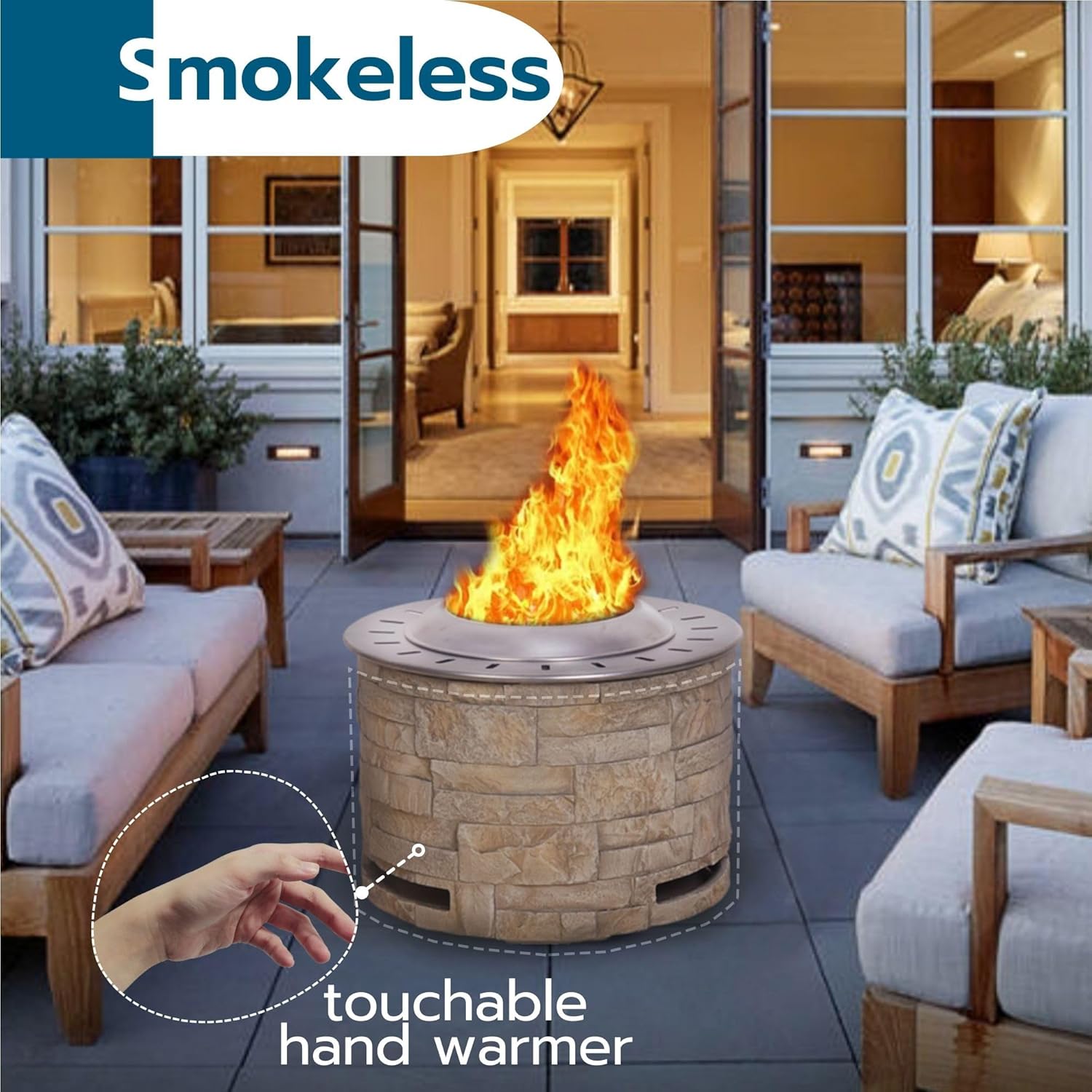 Afterglow Bonfire 20.5 Inch Smokeless Fire Pit with Removable Ash Pan - Portable Outdoor Fire Pit - Stainless Steel - Wood Burning Lightweight Fireplace, Ideal for 4-6 People