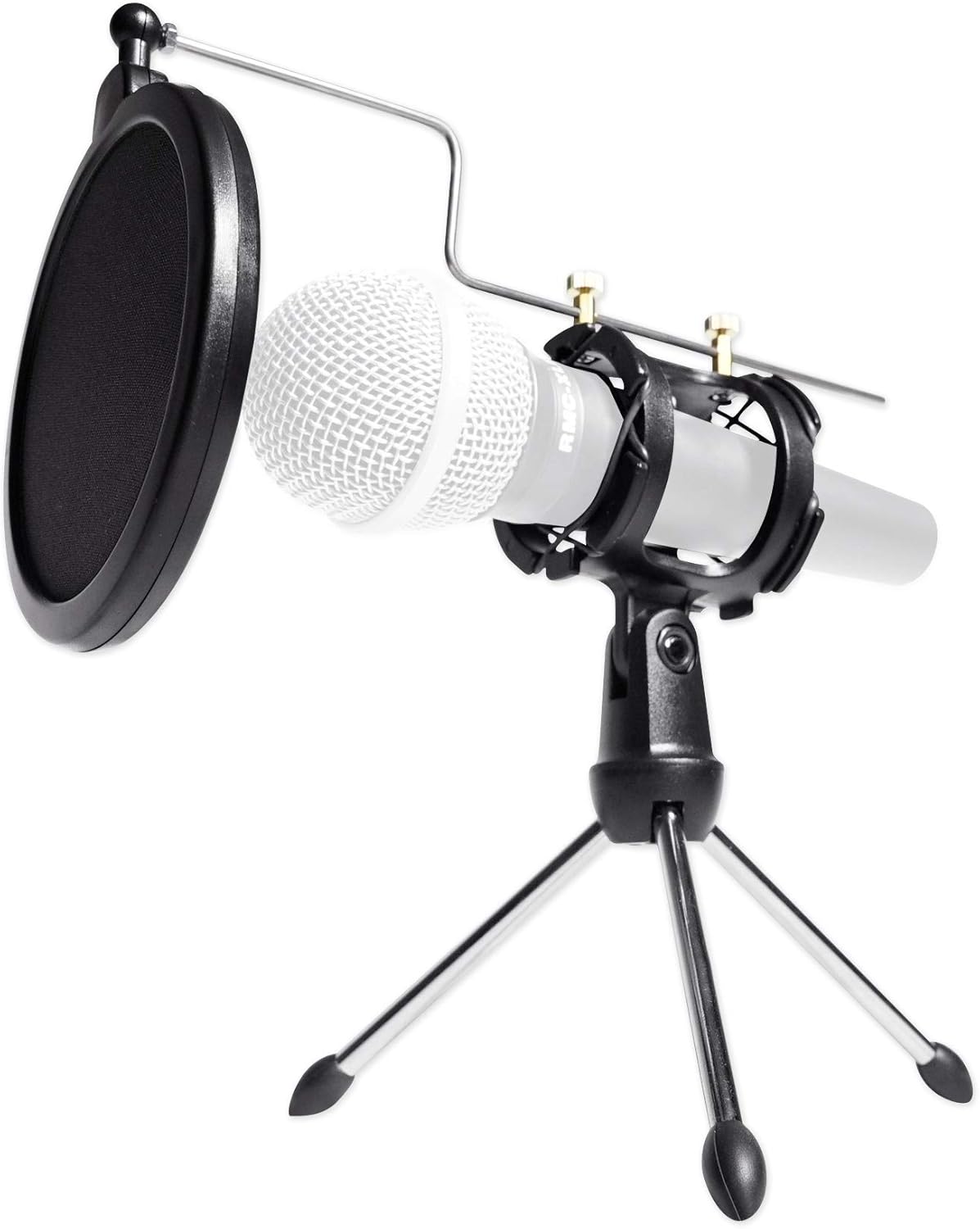 Rockville 2-Person Podcast Recording Package LINE8 USB 8-Channel Mixer and USB Audio Interface with (2) PRO-M50 Headphones, (2) RMIC-SR Mics, Stands, RHPA4 Amp, Cables (9 Items)