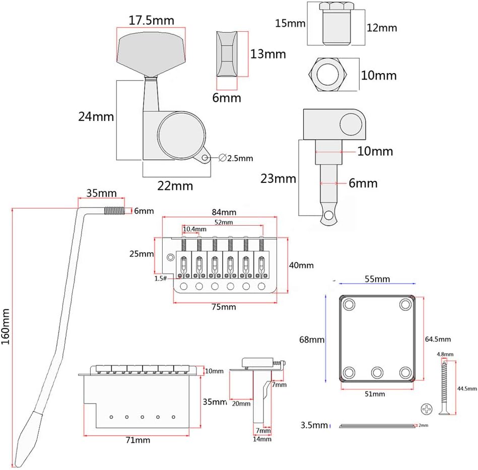 Black ST Style Electric Guitar Full Set DIY Accessory Kit Including Prewired Pickguard, SSS Pickups and Other Accessories