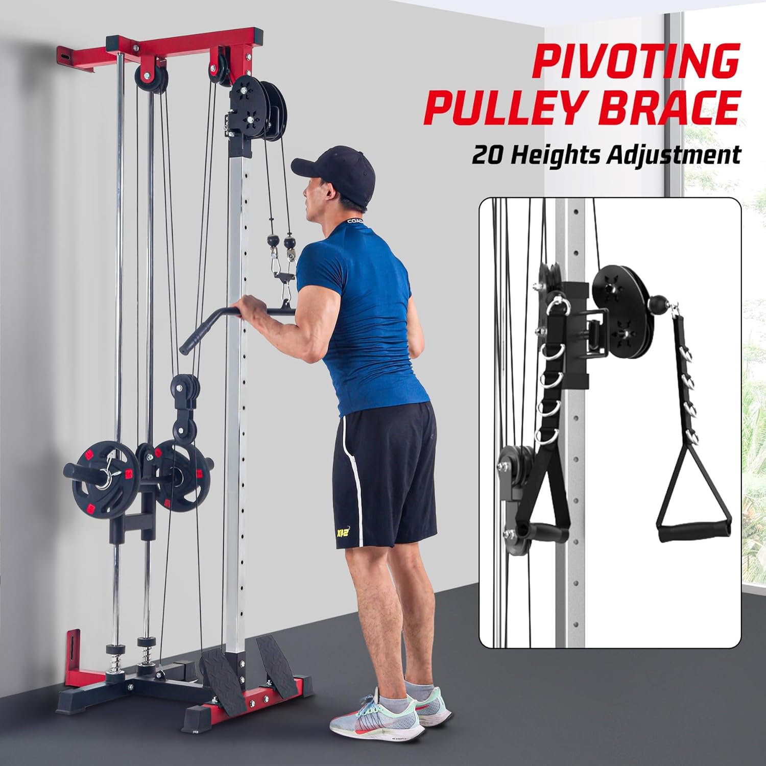 LAT Pulldown Machine, Multi-Functional Cable Machine with High and Low Pulley Station, Row Cable Machine Home Gym with Leg Support, Tricep Workout Equipment