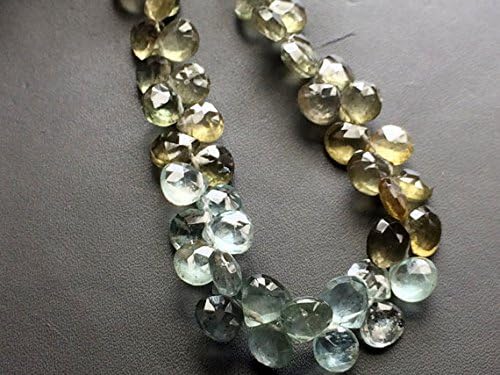 1 Strand Natural Moss Aquamarine Faceted Heart Beads, Moss Aqua Necklace, 6-8mm, 4 Inch