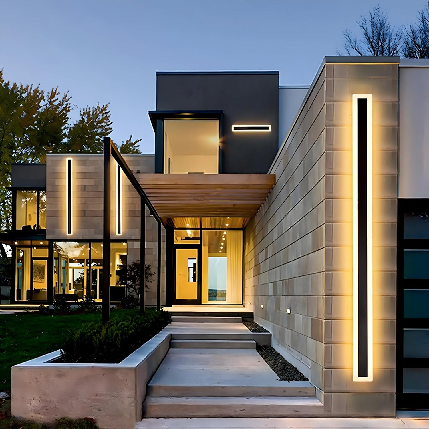 2Pack 47.2inch Long Outdoor Modern LED Wall Light,38W Waterproof IP65 Warm White 110V led Wall Mount Lighting Fixture Rectangular Black Wall Lights Elegant Frosted White Acrylic Anti Rust