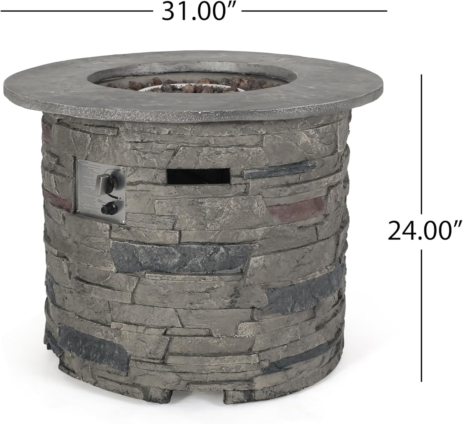 Roomfitters Outdoor Round Fire Pit Table with Stone-Look Magnesium Oxide Base, 32