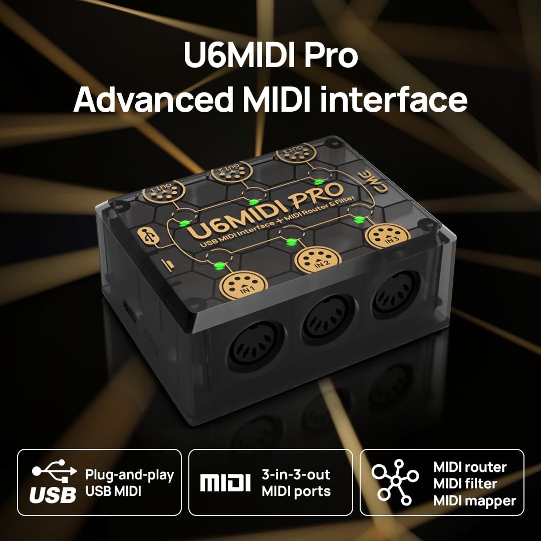 CME U6MIDI Pro + 4-Pack 3FT TRS 3.5 (A) MIDI Cables - MIDI Interface with Router, Mapper and Filter + 4-Pack TRS 3.5 Low-Profile MIDI cables