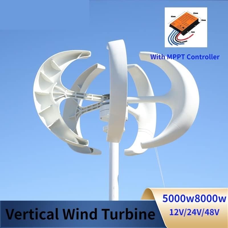 Wind Power Turbine Generator Wind Power Turbines Generator 5kw 8kw 12/24/48V 5 Blades Windmill Lantern Vertical Axis for Streetlight with MPPT Controller (Color : Red, Size : with COTROLLER_12V_5000