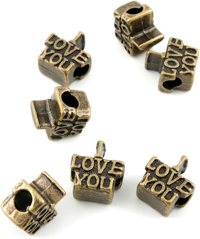 320 Pieces Jewelry Making Charms Findings Antique Bronze Brass Fashion Jewellery Wholesale Supplies Pendant Lots Bulk Supply W7ZR4 I Love You Loose Beads