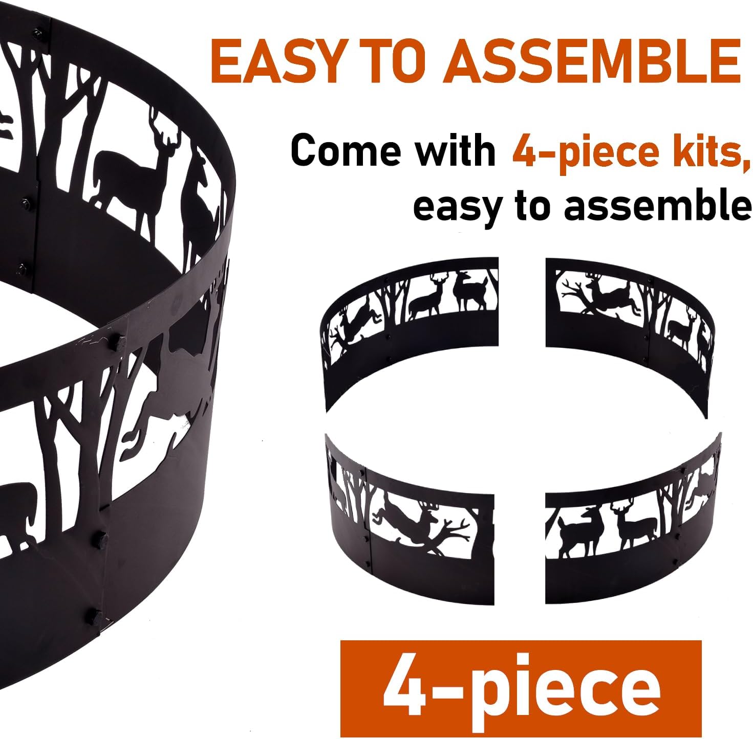 Fire Pit Ring - 36 Inch Heavy Duty Steel Fire Pits with Hollow Carved Design - Large Round Firepit Insert for Wood Burning & Camping & Outdoor Fireplace