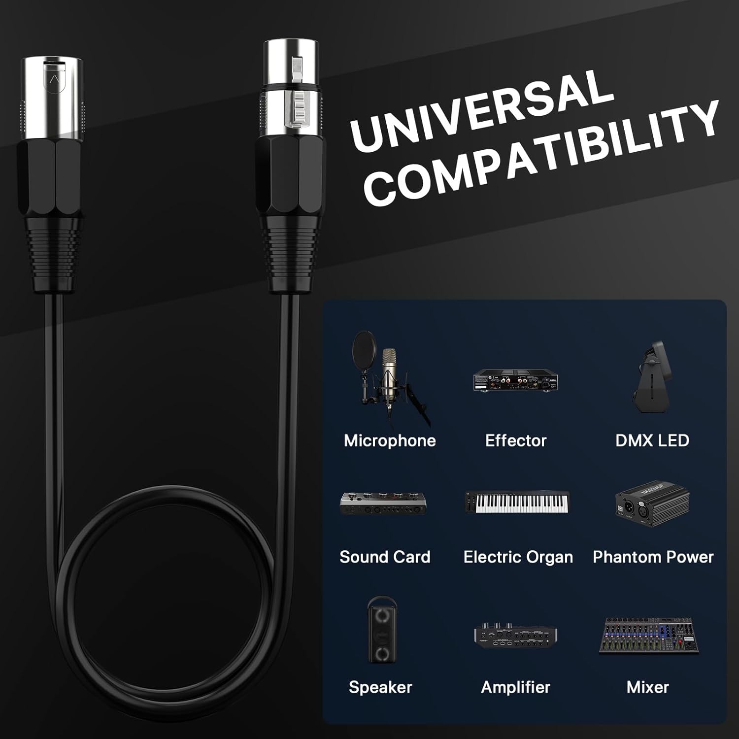 EBXYA XLR Cable 25ft 10 Packs - Balanced Microphone Cable with 3-Pin XLR Male to Female Mic Speaker Cable, Black