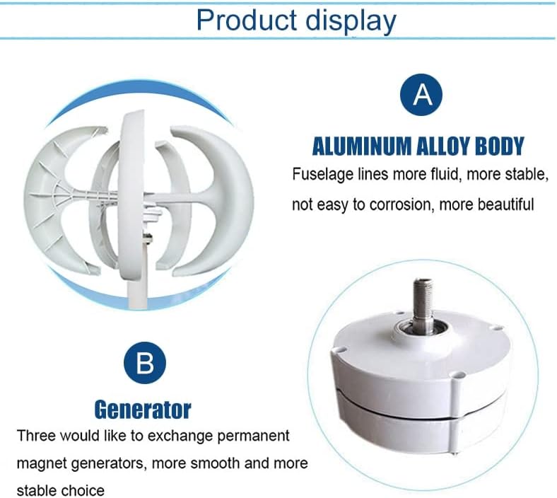 Wind Turbine Generator Kit, Vertical Wind Turbine Generator 2kw Windmill 12v 24v 48v Low Noise Wind Speed Start With MPPT Charge Controller For Home Use for Hybrid Solar Wind System(White,WITH MPPT CO