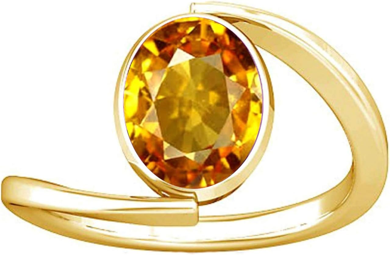 Divya Shakti 6.25-6.50 Carat Citrine Sunhela Golden Topaz Gemstone Panchdhatu Ring for Women
